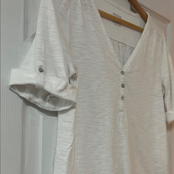 Chico's Off-White Buttoned V-Neck Blouse - Picture 3 of 5